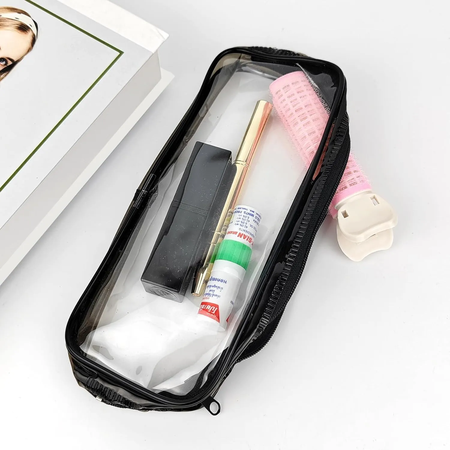 1Pcs Clear Makeup Bag, Zipper Pencil Bag, Toiletry Organizer, Plastic Pouches, Clear Zipper Pouches, Suitable forTravel, Home and Office (1, Black)