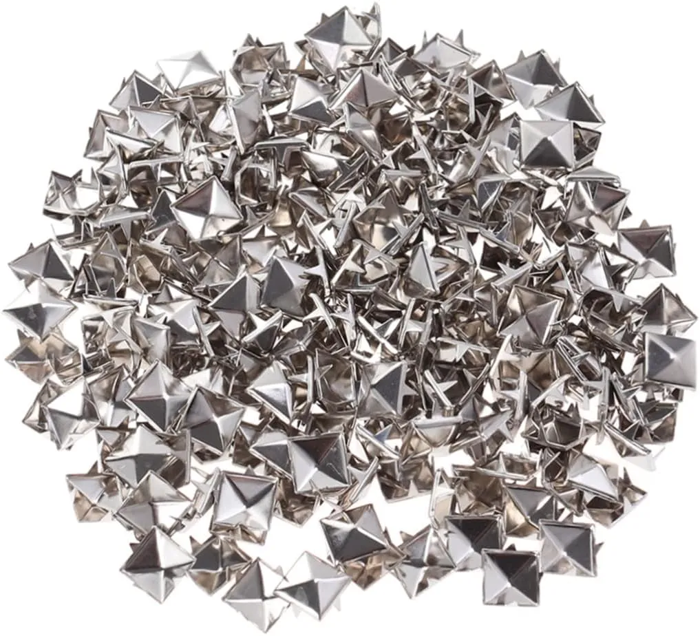 200Pcs Square Rivet Metal Studs Spikes for DIY Clothing Accessories Silver Punk Decor for Shoes Bags and Belts for Crafting and Personalization
