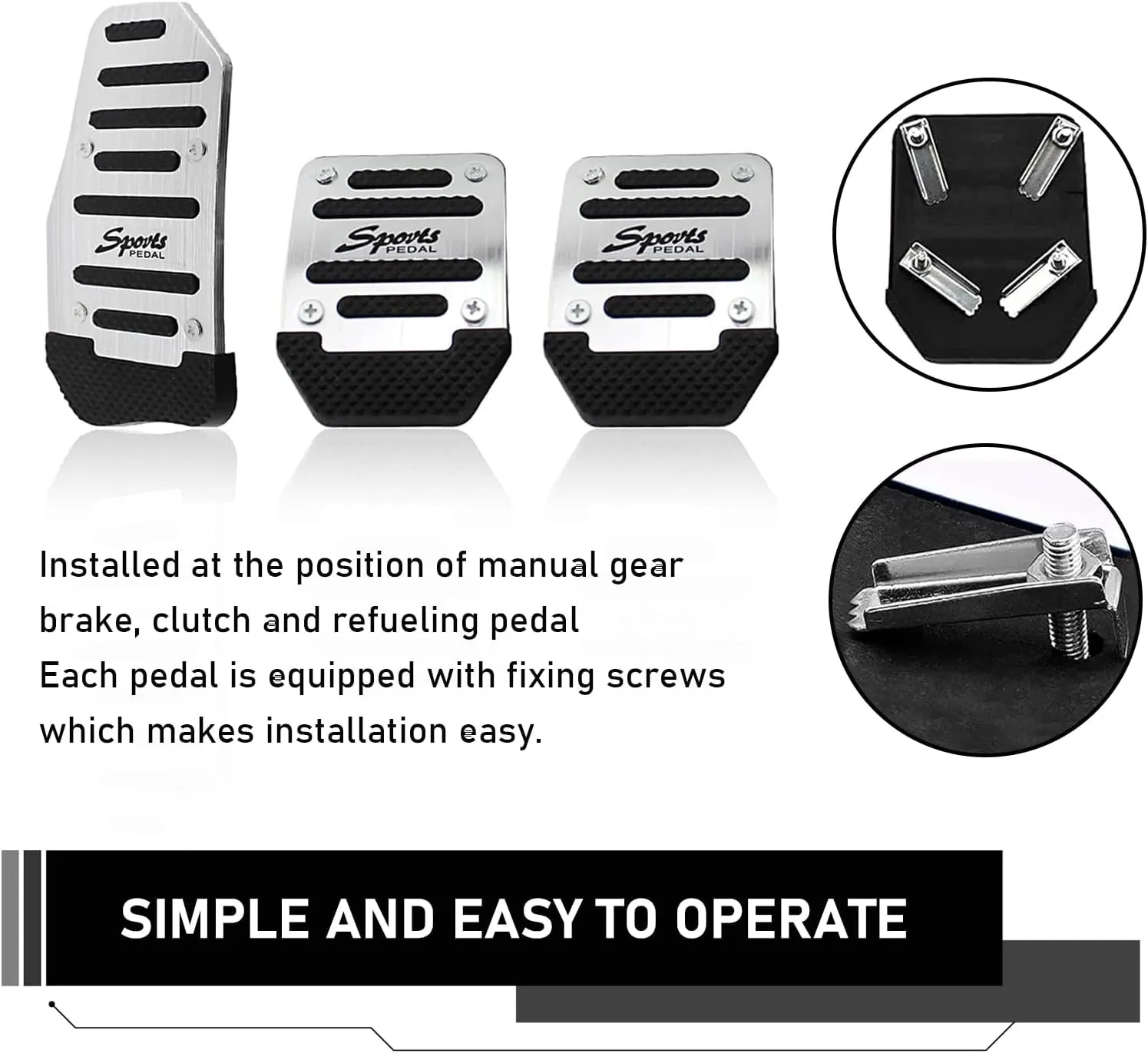 3 PCS Car Brake Pedal Cover, Anti-rubbing Metal Manual Vehicle Clutch Pedal Kits, Universal Automotive Accelerator Pedal Decorative Cover Accessories for Most Truck SUV Car (Silver)