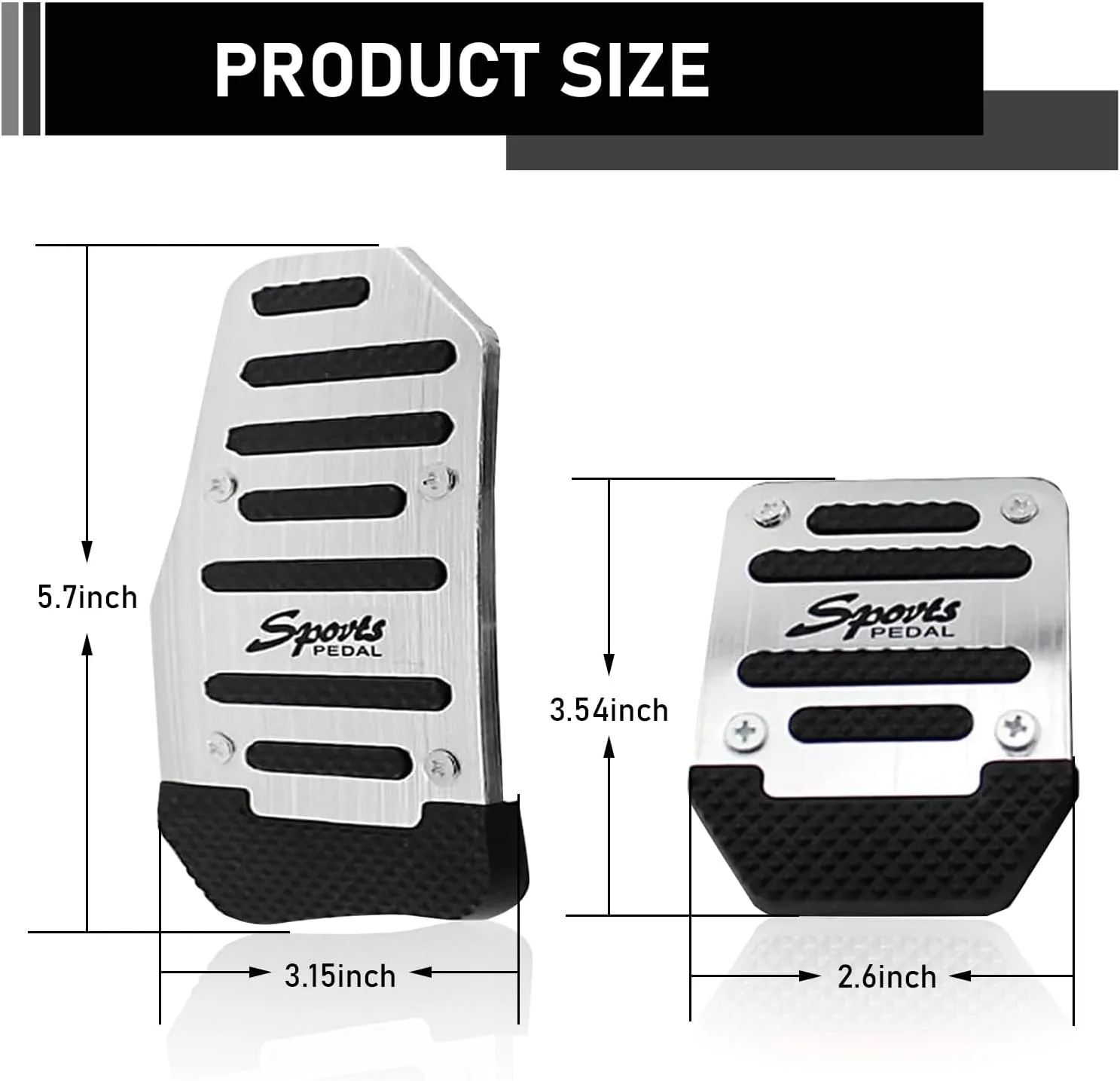3 PCS Car Brake Pedal Cover, Anti-rubbing Metal Manual Vehicle Clutch Pedal Kits, Universal Automotive Accelerator Pedal Decorative Cover Accessories for Most Truck SUV Car (Silver)