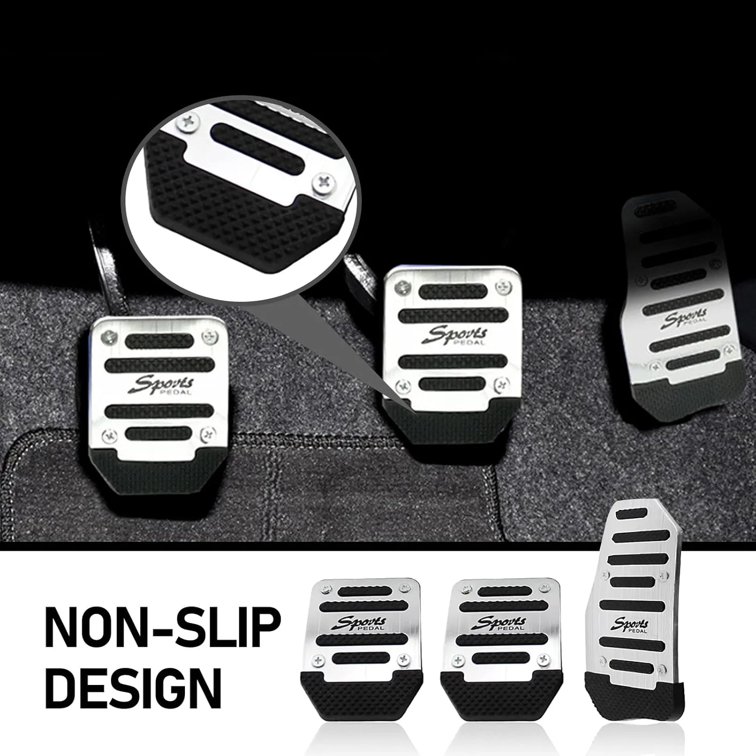 3 PCS Car Brake Pedal Cover, Anti-rubbing Metal Manual Vehicle Clutch Pedal Kits, Universal Automotive Accelerator Pedal Decorative Cover Accessories for Most Truck SUV Car (Silver)
