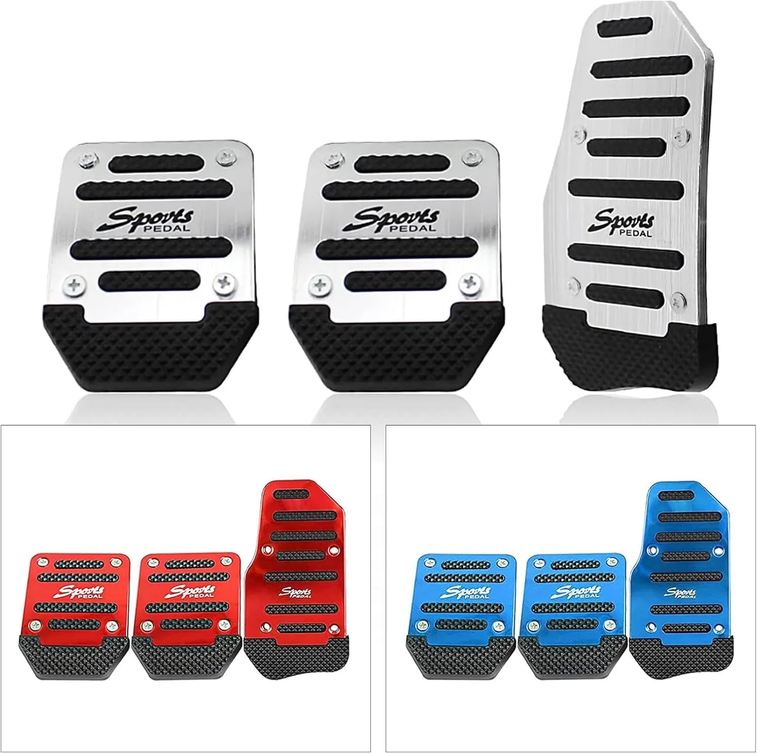 3 PCS Car Brake Pedal Cover, Anti-rubbing Metal Manual Vehicle Clutch Pedal Kits, Universal Automotive Accelerator Pedal Decorative Cover Accessories for Most Truck SUV Car (Silver)