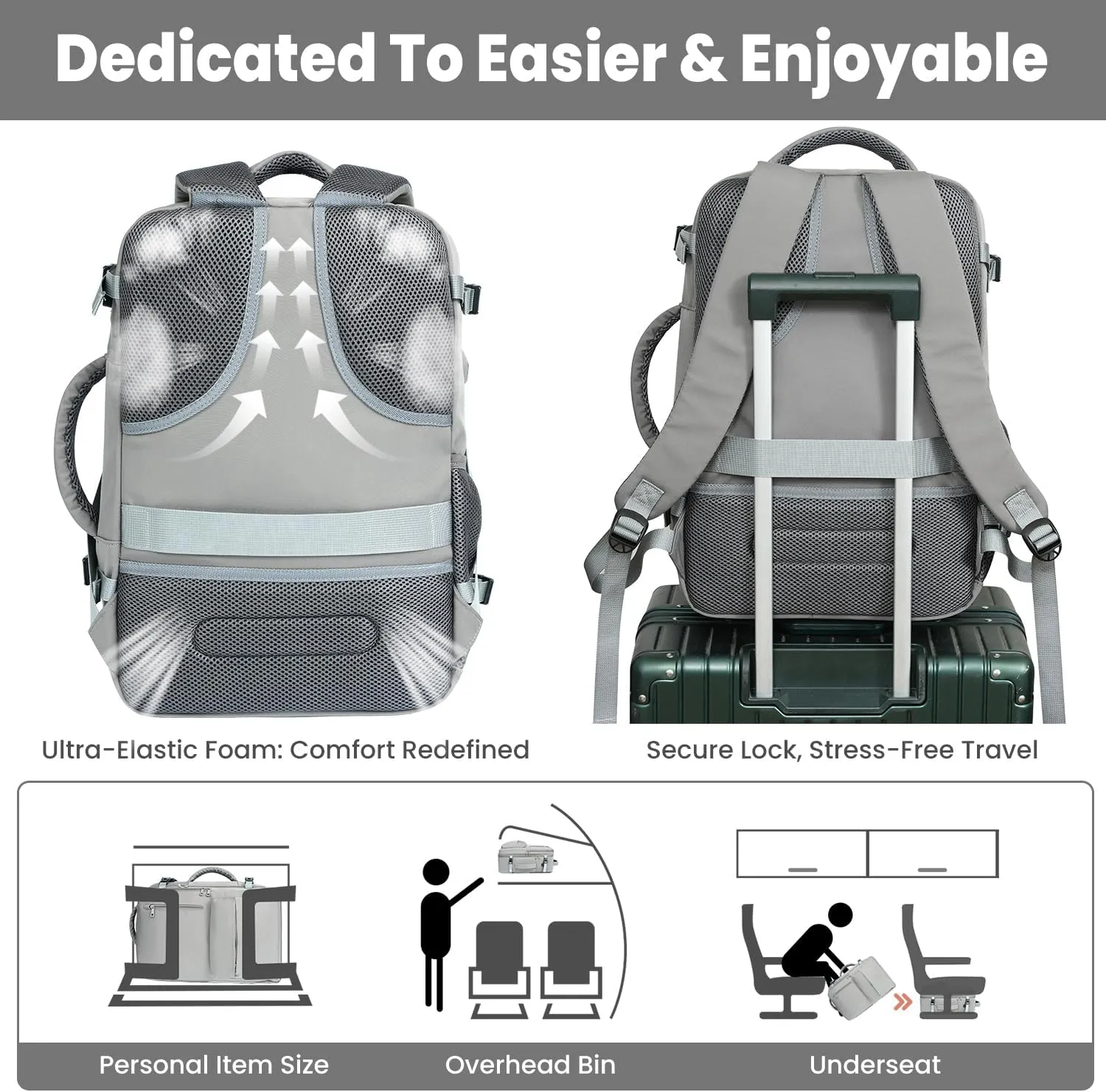 35L Travel Backpack | 180 All-Open Design | Multi-Pockets | Airline Approved Carry on |15.6 inch Laptop Compartment |USB Port |Perfect for Travel Business College Bookbags |Men Women Dark Grey