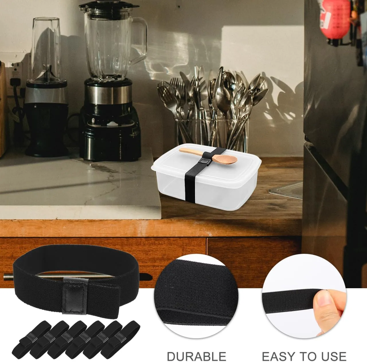 6Pcs Black Elastic Straps Adjustable Lunch Box Bands for Fixing Bento Containers Ideal for Picnic and Travel