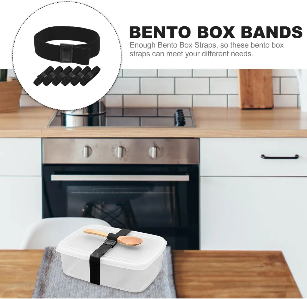 6Pcs Black Elastic Straps Adjustable Lunch Box Bands for Fixing Bento Containers Ideal for Picnic and Travel