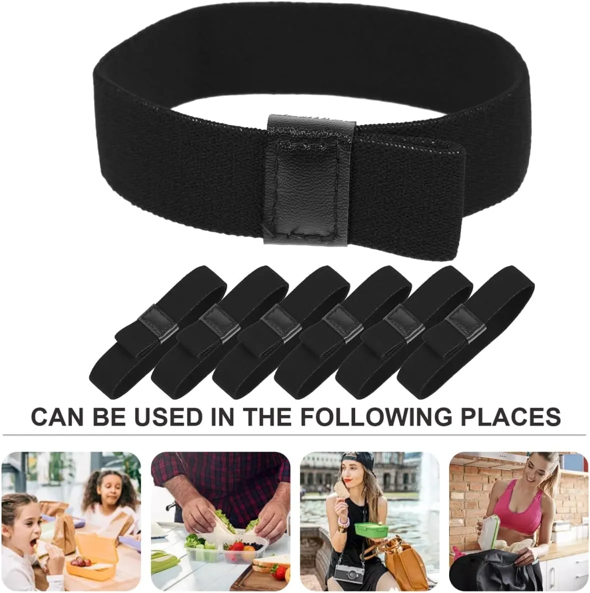 6Pcs Black Elastic Straps Adjustable Lunch Box Bands for Fixing Bento Containers Ideal for Picnic and Travel