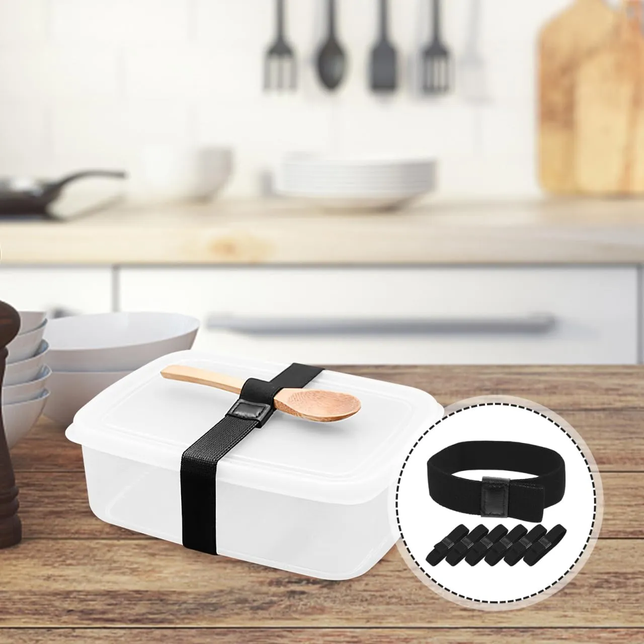 6Pcs Black Elastic Straps Adjustable Lunch Box Bands for Fixing Bento Containers Ideal for Picnic and Travel