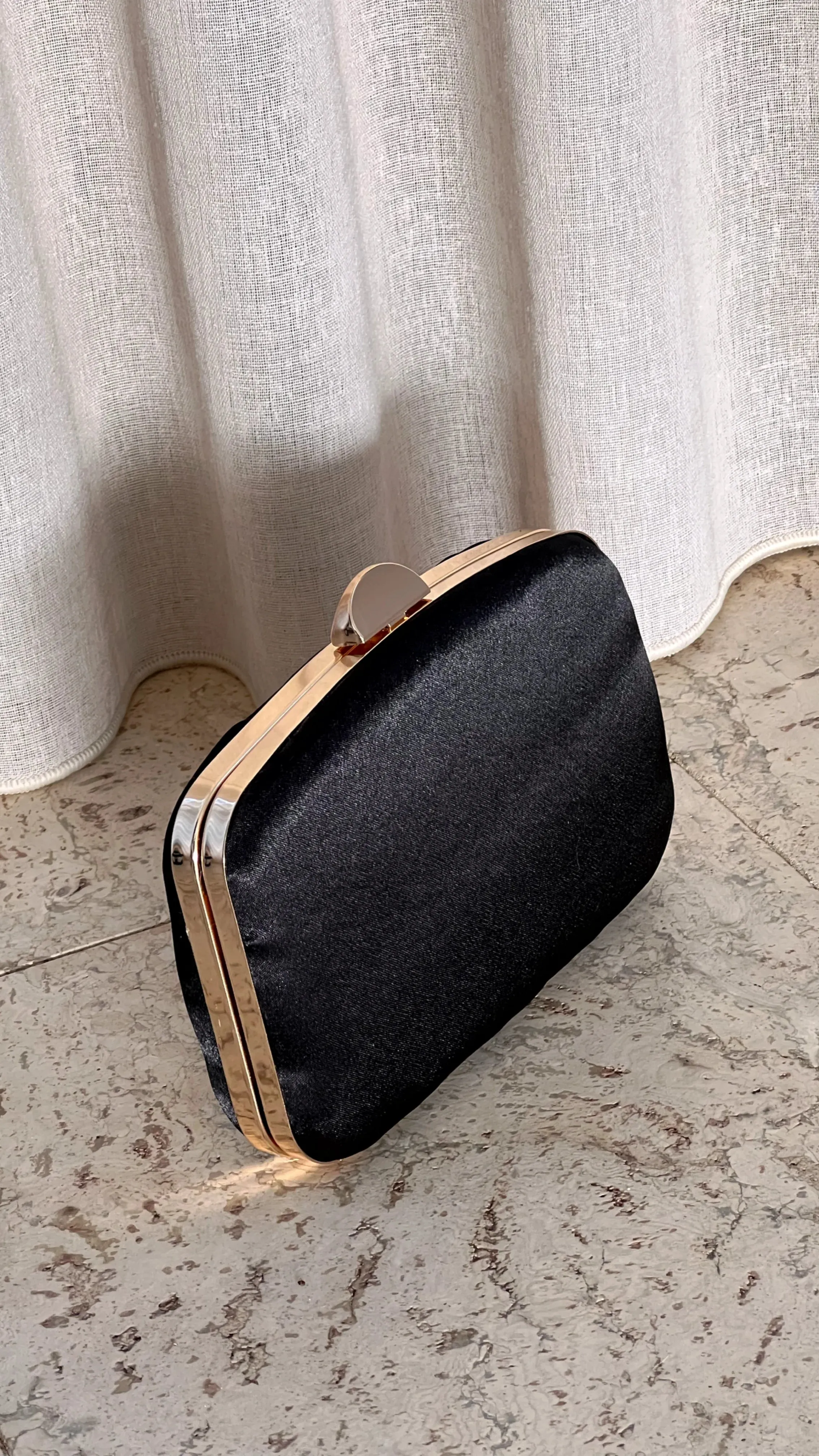 Adorne Alayna Satin Structured Clutch Black