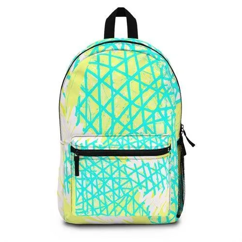 Backpack - Large Water-resistant Bag, Cyan Blue Lime Green And White