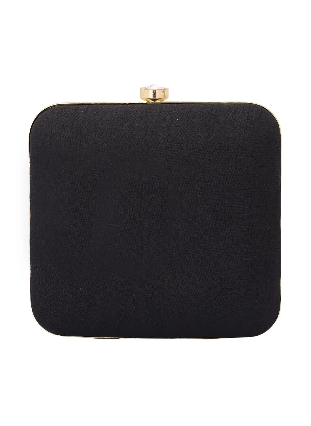 Black Dabka Zari Embroidery Silk Box Clutch (6.5"x7"x2")