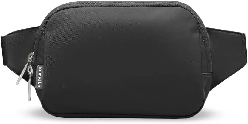 Black Fanny Pack 1L for Women with 2-way Zipper, Small Belt Bag with Adjustable Strap 53", Fashion Waist Bag with Multiple Pockets, Crossbody Bag for Travel Gym Running Hiking Cycling