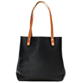 Black Leather Tote with Tan Handles