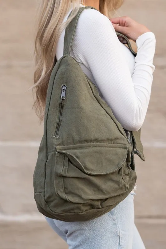 Black Side Zip Oversized Cotton Canvas Sling