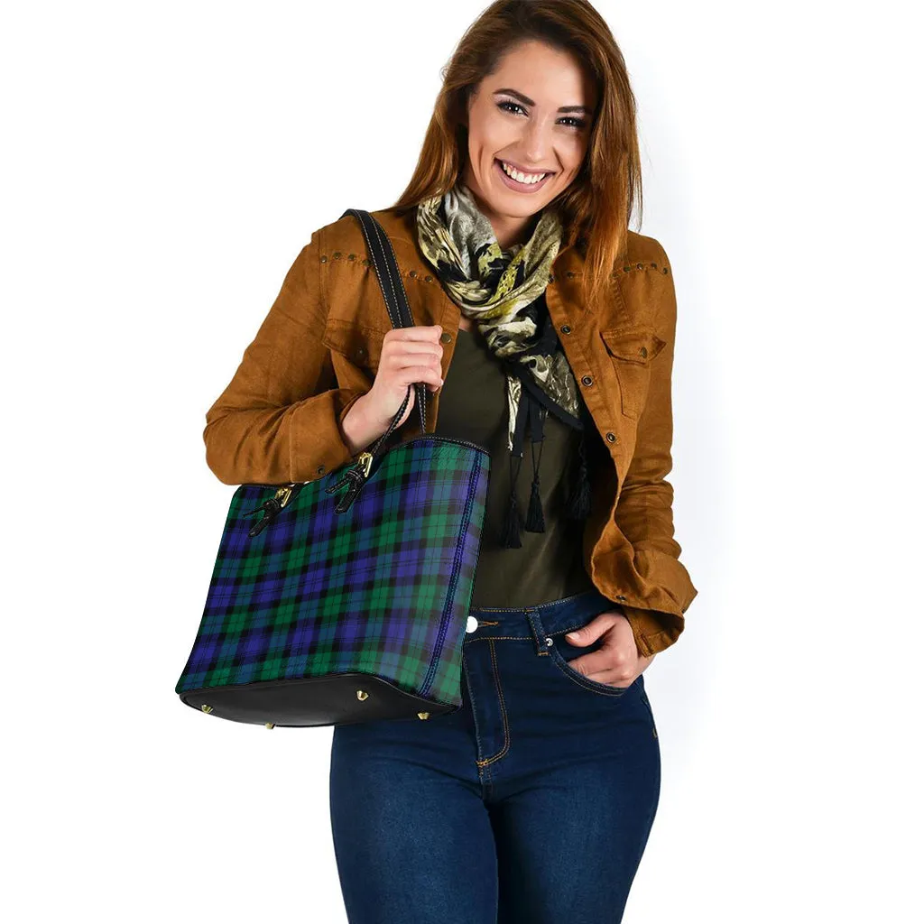 Black Watch Modern Tartan Leather Tote Bag