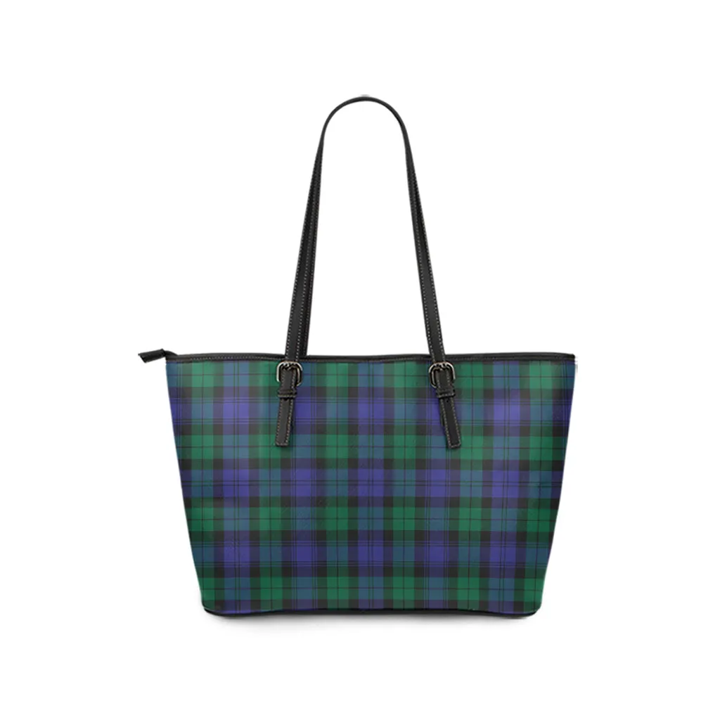 Black Watch Modern Tartan Leather Tote Bag