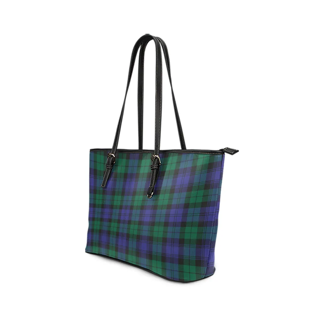 Black Watch Modern Tartan Leather Tote Bag
