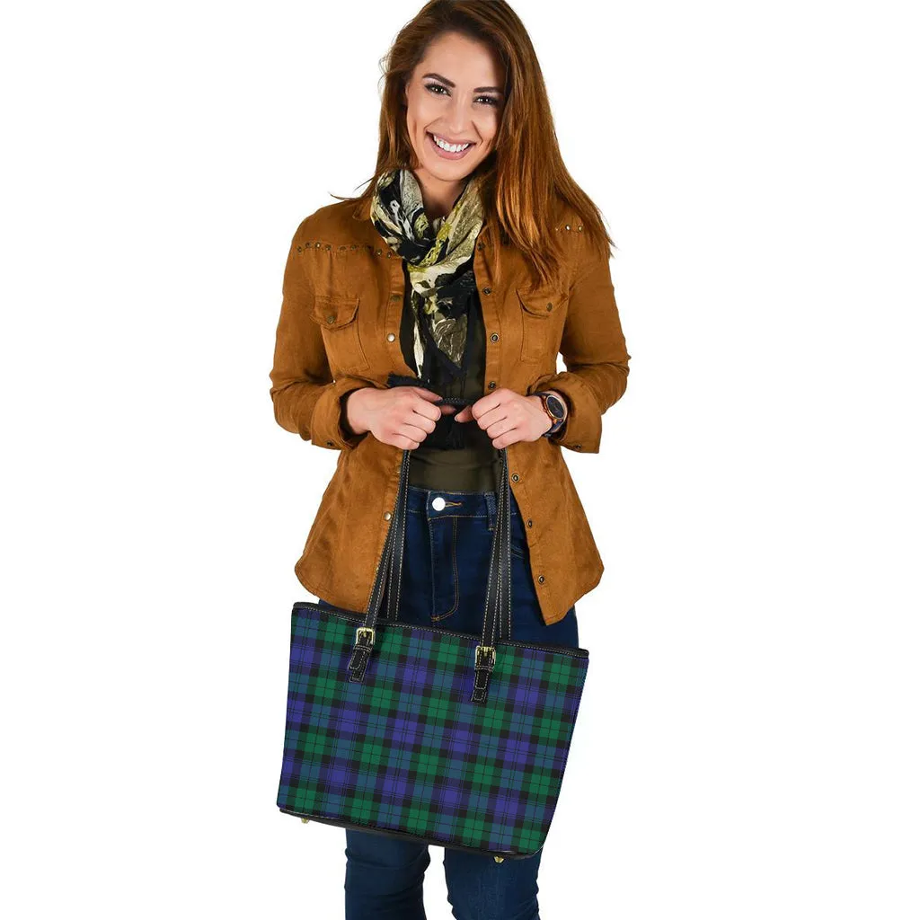 Black Watch Modern Tartan Leather Tote Bag