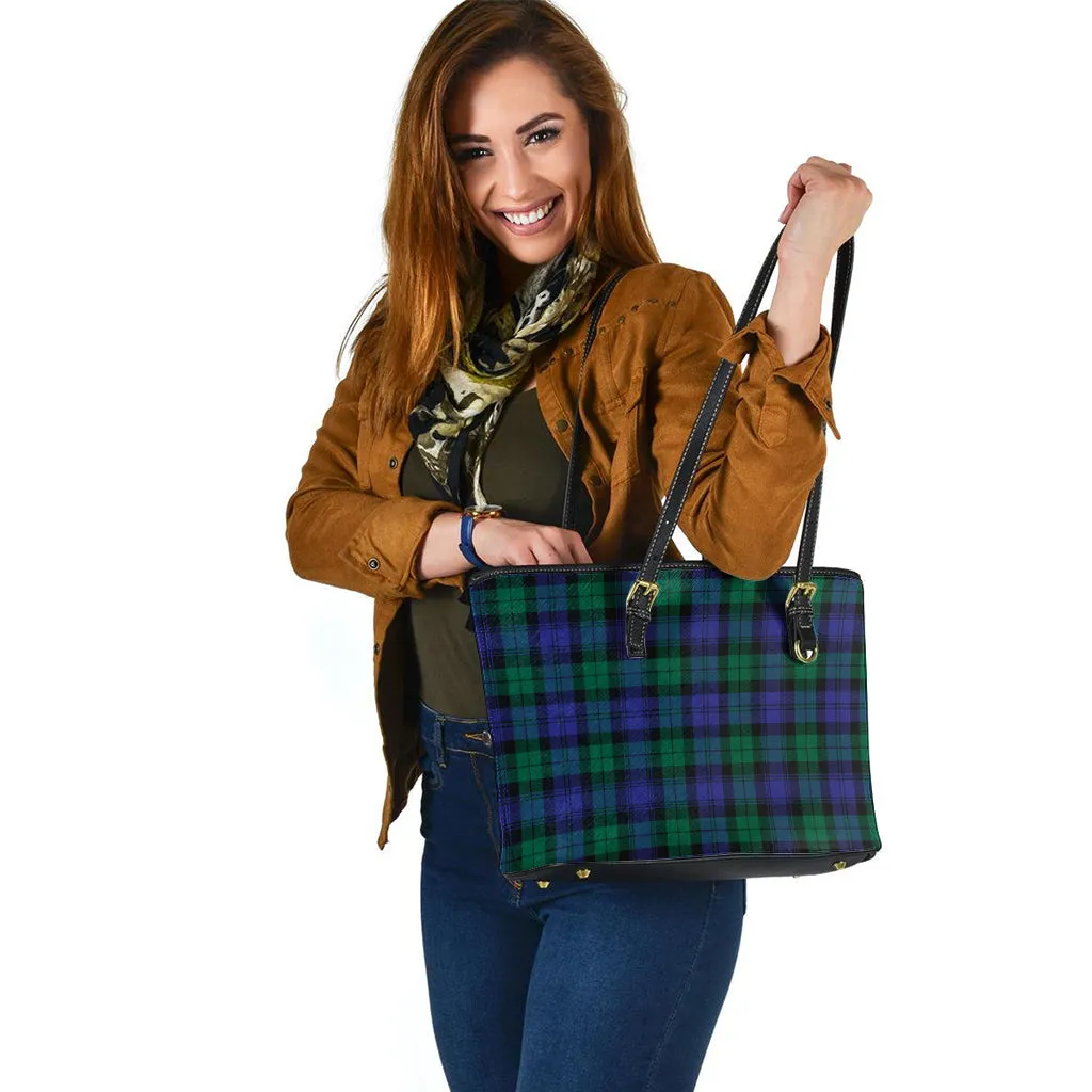 Black Watch Modern Tartan Leather Tote Bag