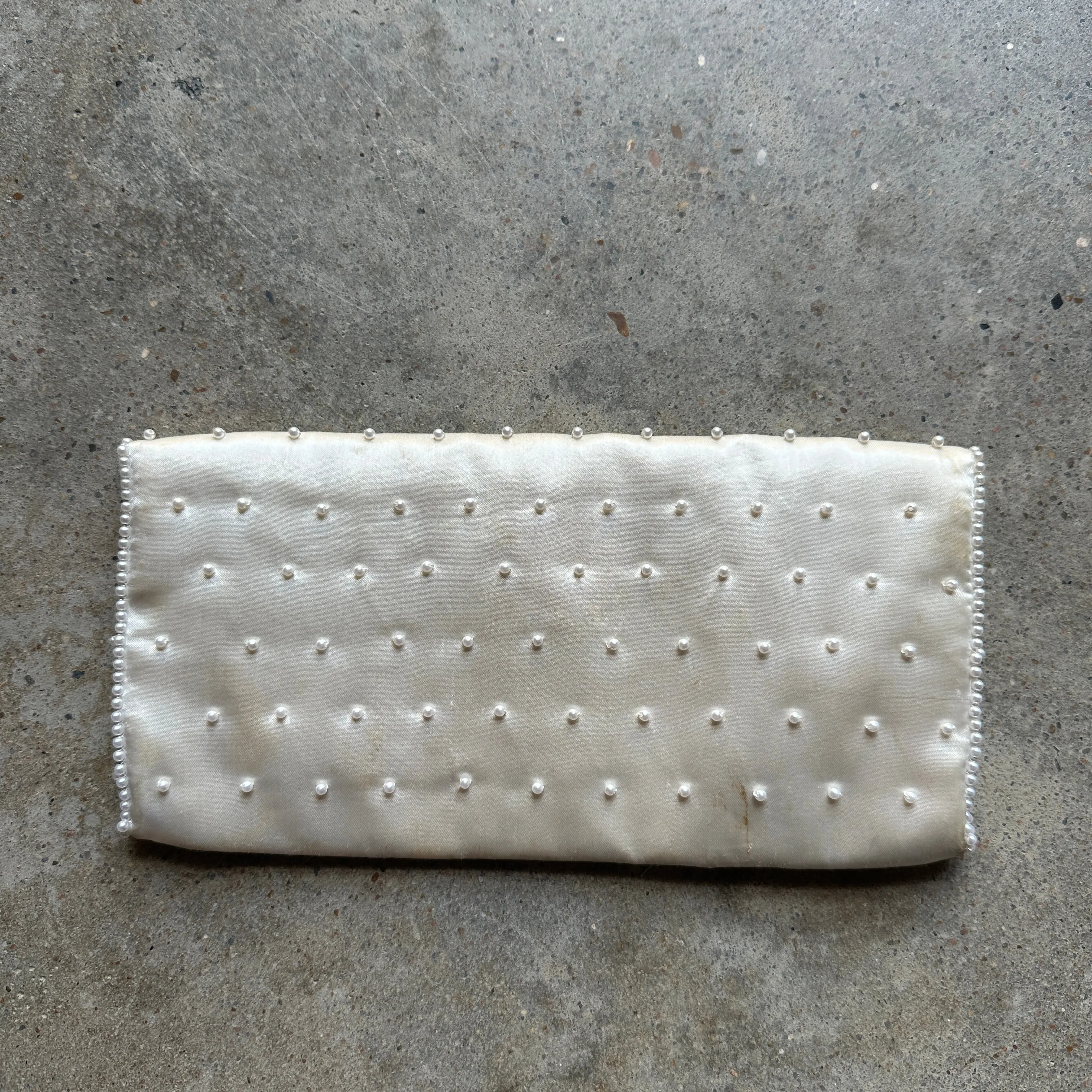 “Bon Soir” White beaded silk clutch