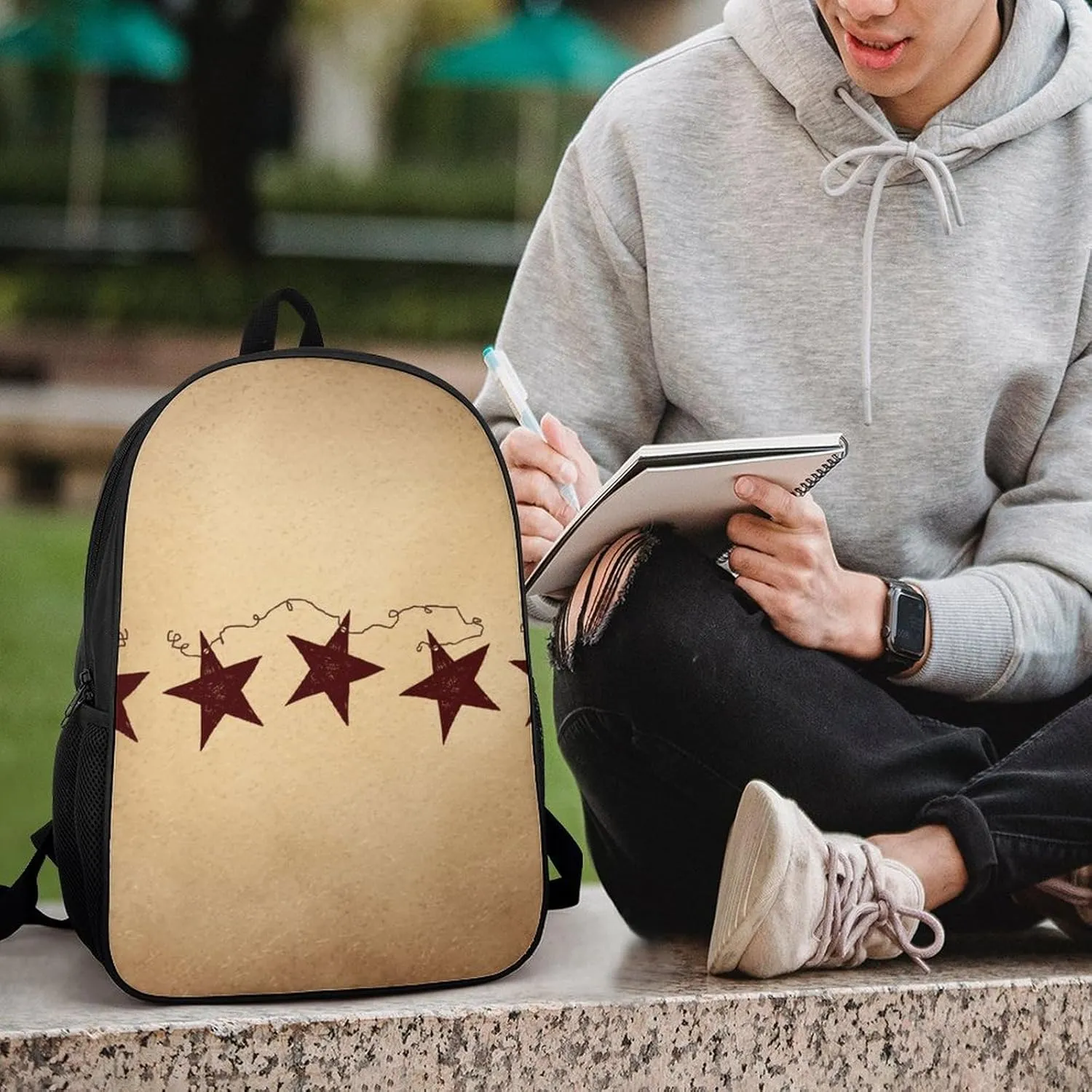 Brown Retro Star Primitive Countryside Lightweight And Large Capacity Casual Backpack Unisex