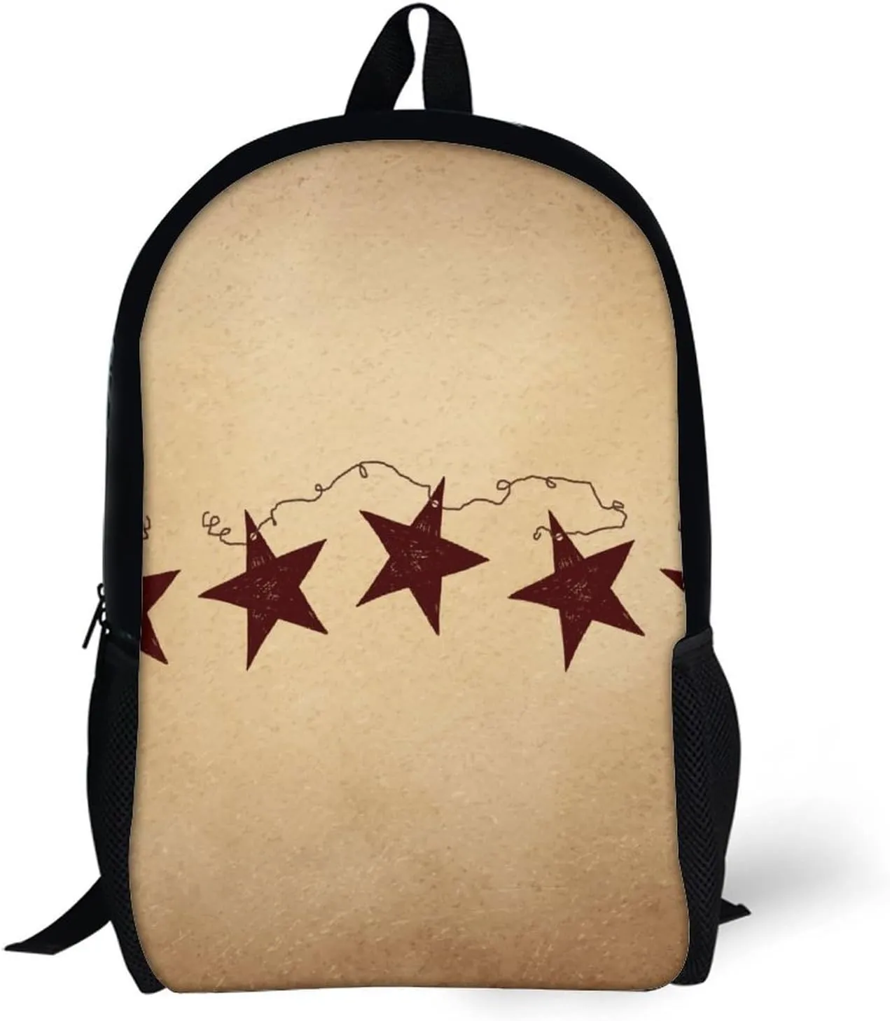 Brown Retro Star Primitive Countryside Lightweight And Large Capacity Casual Backpack Unisex