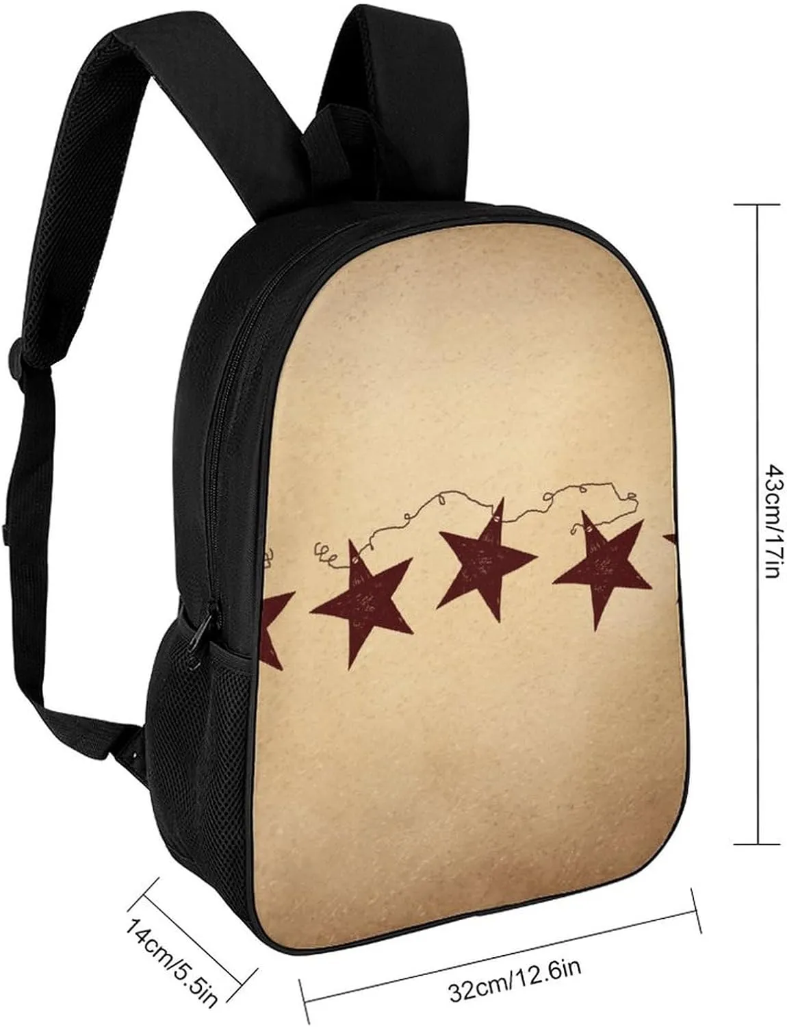 Brown Retro Star Primitive Countryside Lightweight And Large Capacity Casual Backpack Unisex
