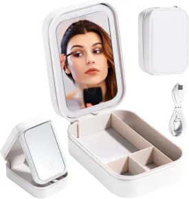 BS-MALL Travel Cosmetic Mirror Case LED Makeup Mirror Storage Case for Eyelash station Brushes Cosmetic Tools Pink On-the-go Makeup Needs (White)
