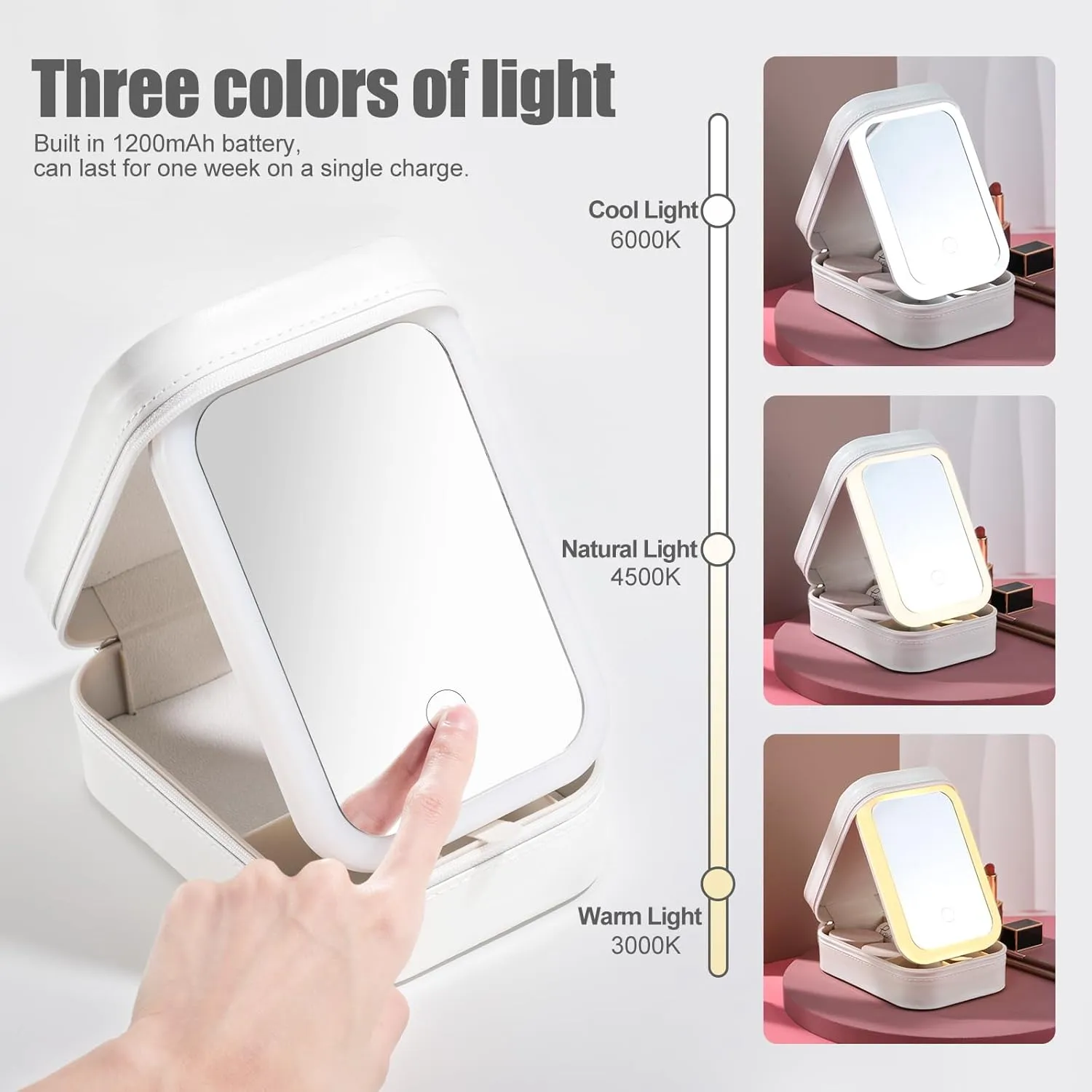 BS-MALL Travel Cosmetic Mirror Case LED Makeup Mirror Storage Case for Eyelash station Brushes Cosmetic Tools Pink On-the-go Makeup Needs (White)