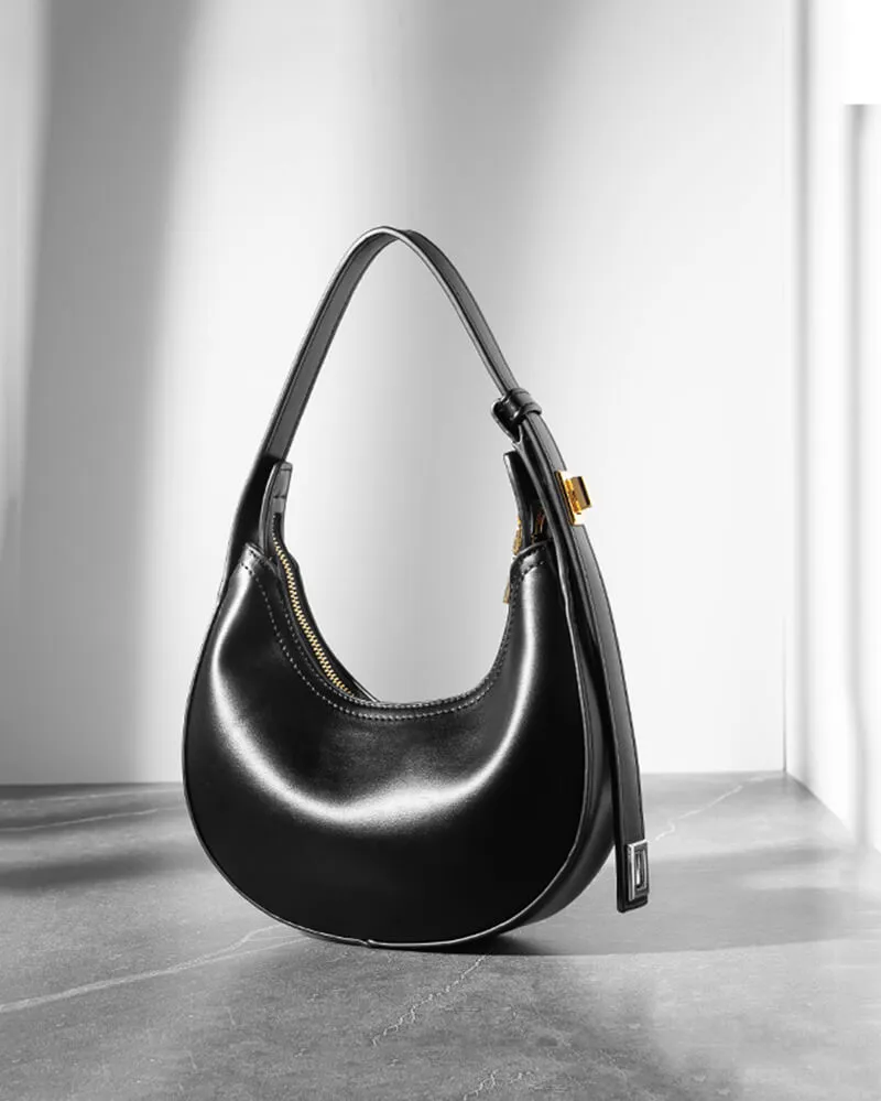 Buckle Strap Leather Shoulder Hobo Bag