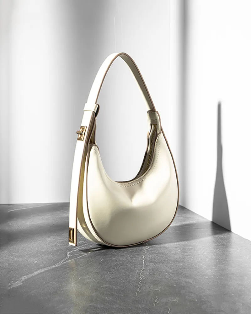 Buckle Strap Leather Shoulder Hobo Bag