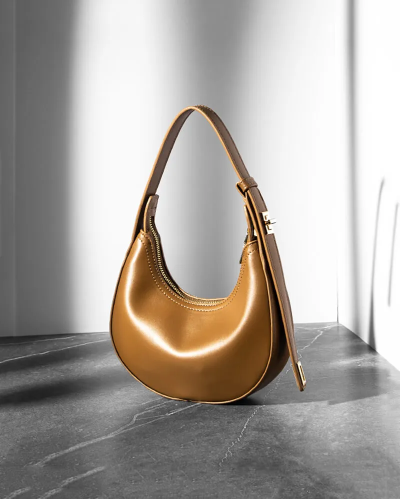 Buckle Strap Leather Shoulder Hobo Bag