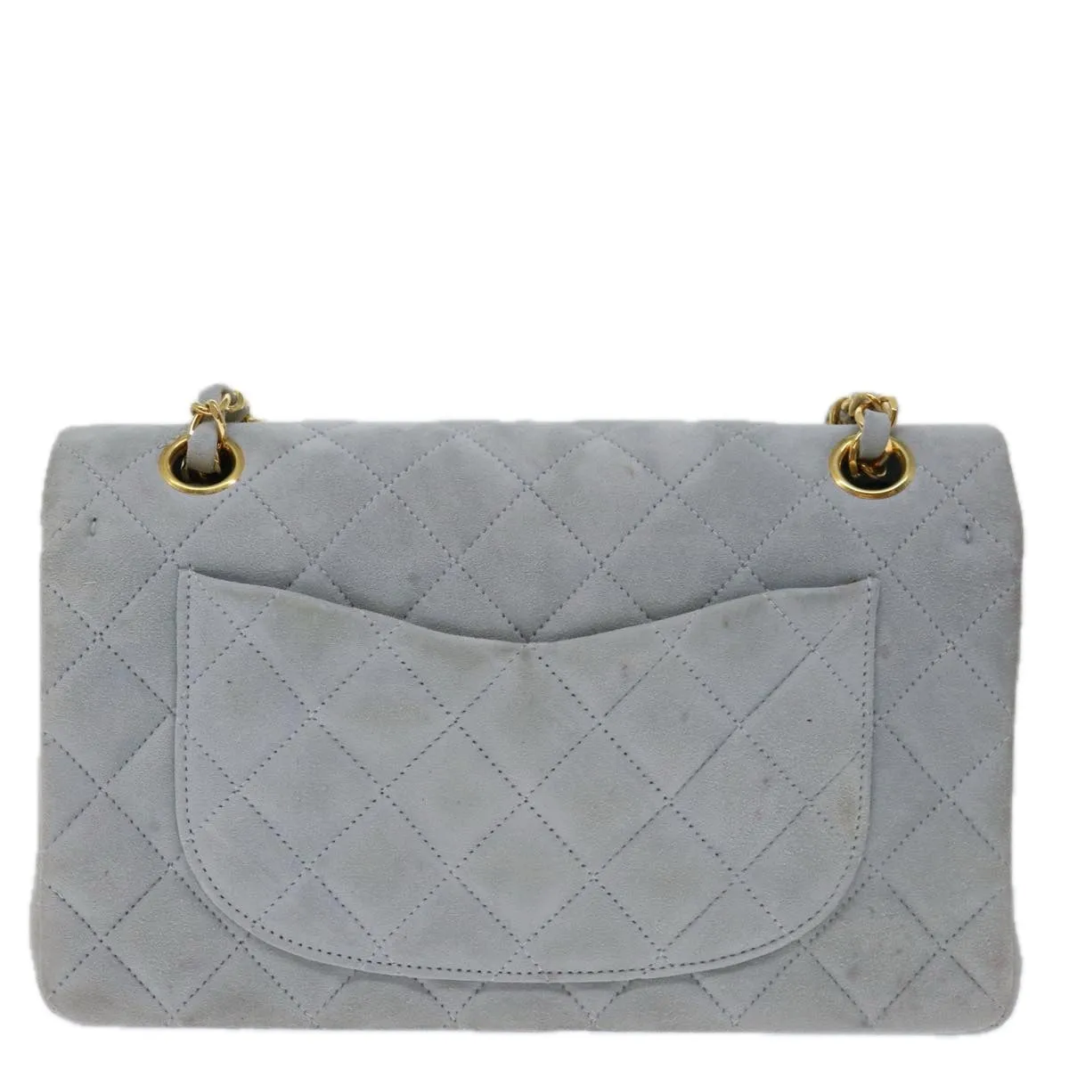 CHANEL Matelasse Chain Shoulder Bag Suede Light Blue CC Auth 69060A
