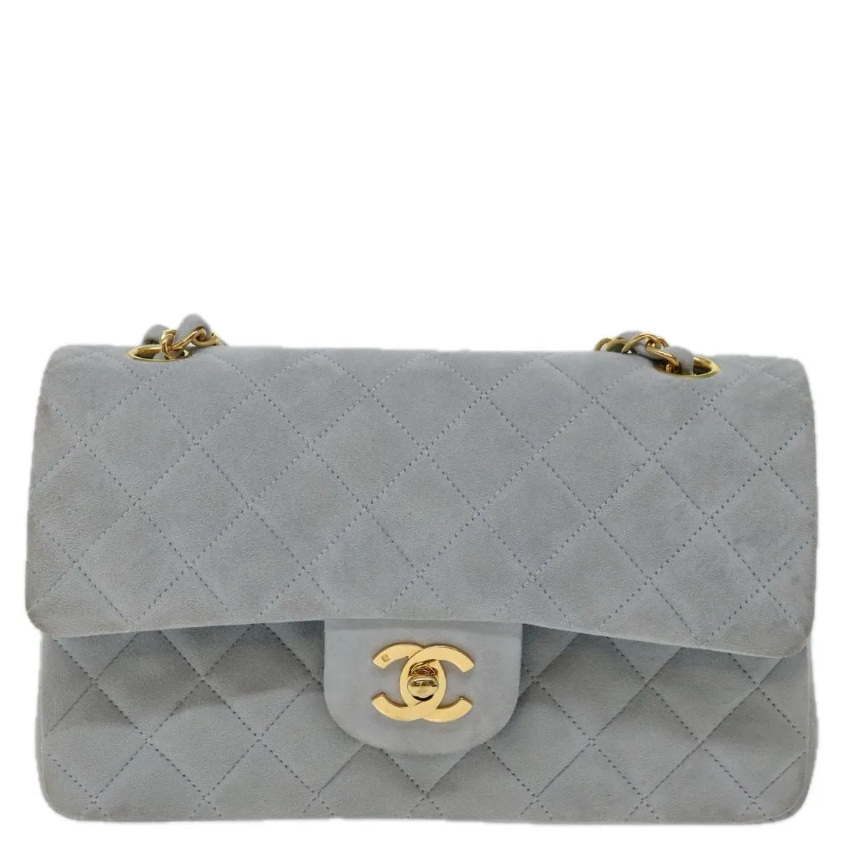 CHANEL Matelasse Chain Shoulder Bag Suede Light Blue CC Auth 69060A
