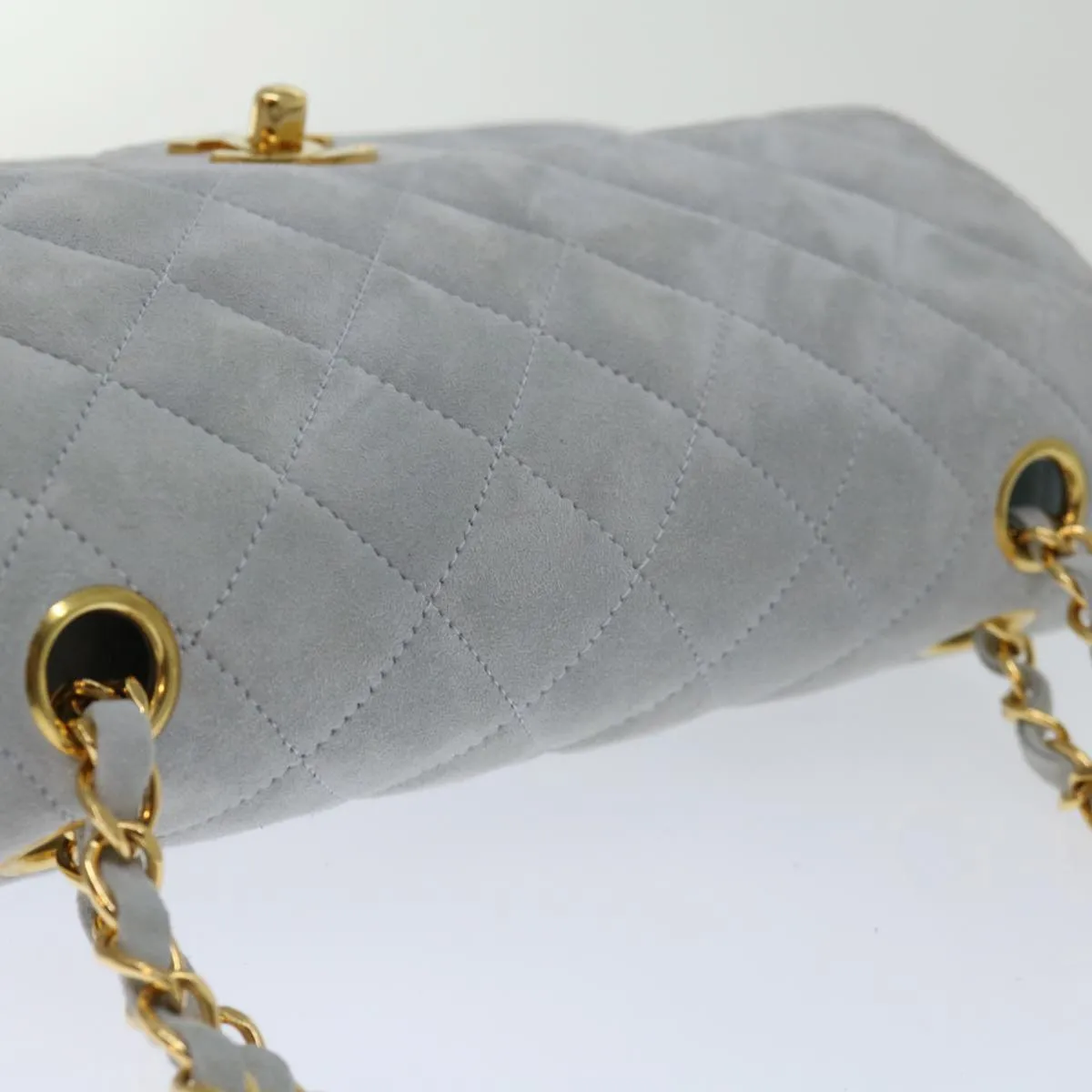 CHANEL Matelasse Chain Shoulder Bag Suede Light Blue CC Auth 69060A