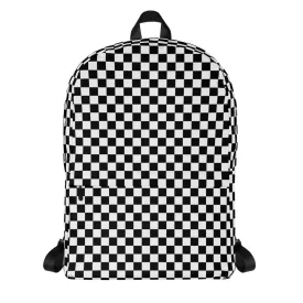 Checkered Canvas Backpack, Black White Racing Flag Check 15" Laptop Men Women Kids Gift Him Her College Waterproof Pockets Aesthetic Bag