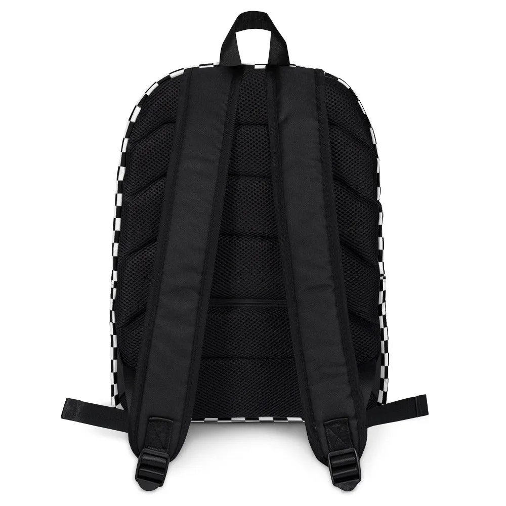 Checkered Canvas Backpack, Black White Racing Flag Check 15" Laptop Men Women Kids Gift Him Her College Waterproof Pockets Aesthetic Bag
