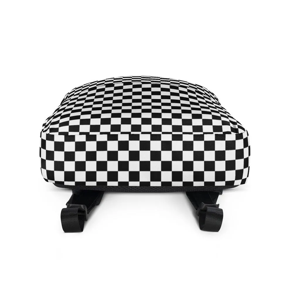 Checkered Canvas Backpack, Black White Racing Flag Check 15" Laptop Men Women Kids Gift Him Her College Waterproof Pockets Aesthetic Bag