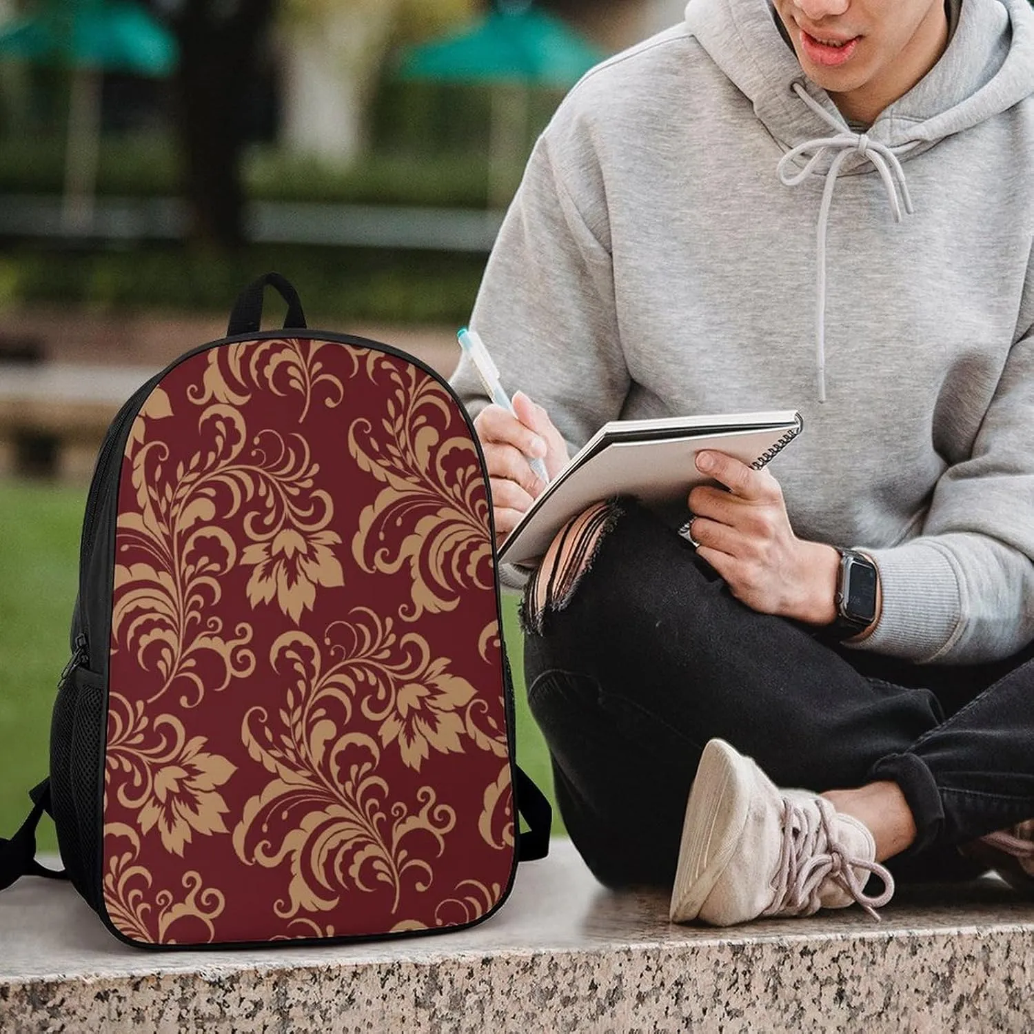 Chestnut Colored Flower Burgundy Lightweight And Large Capacity Casual Backpack Unisex
