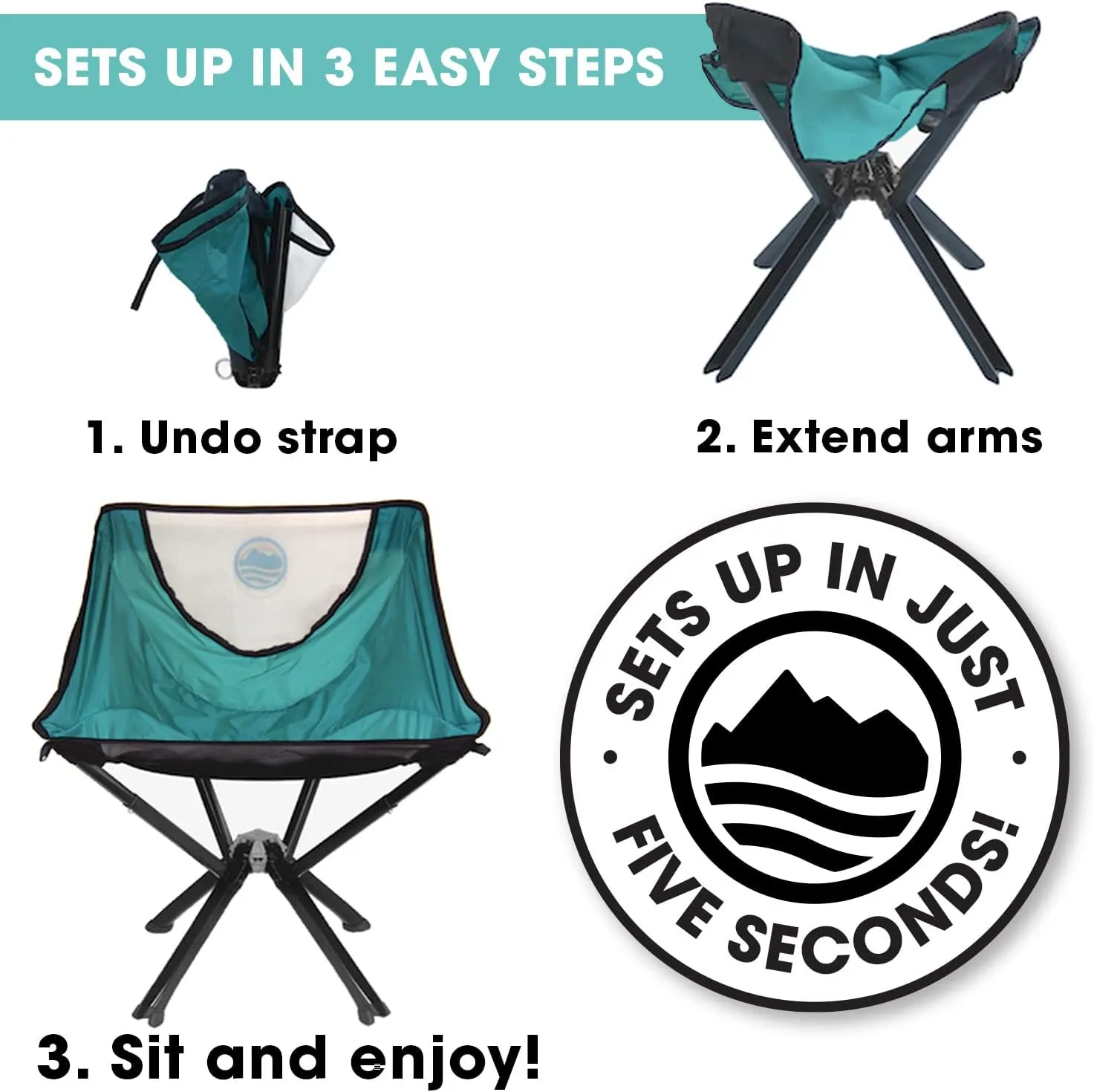 CLIQ Portable Chair - Lightweight Folding Chair for Camping - Supports 300 Lbs - Perfect for Outdoor Adventures