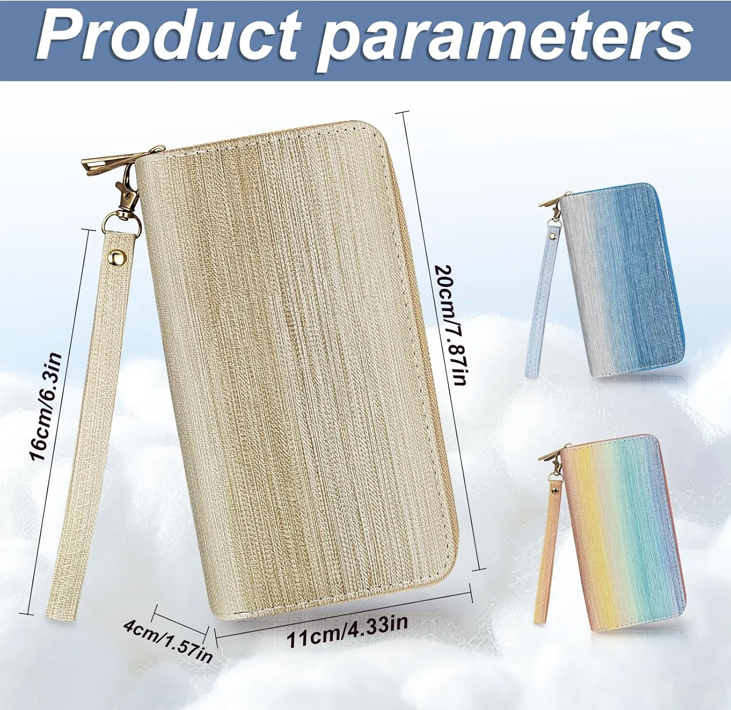 Clutch Wallet for Women, Gradient Color Multi Slot Women's Wallet with Double Zippers and Detachable Wristband