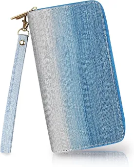 Clutch Wallet for Women, Gradient Color Multi Slot Women's Wallet with Double Zippers and Detachable Wristband