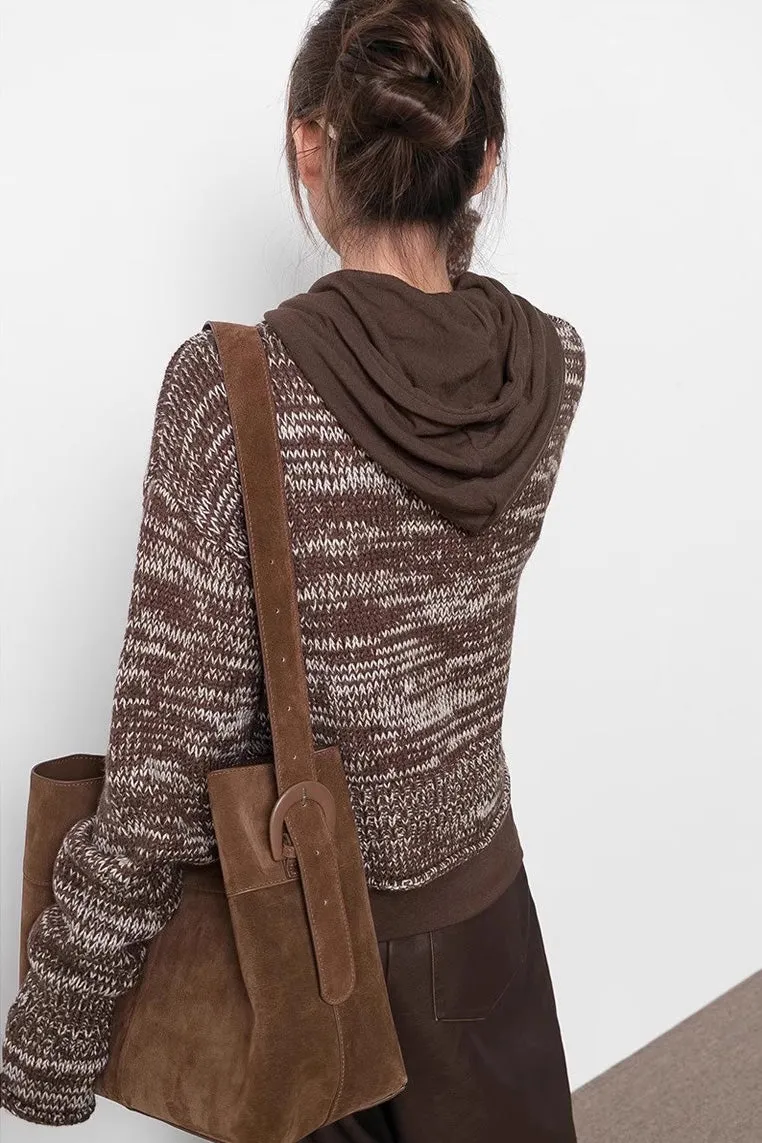 Coffee Suede Leather Tote Bag