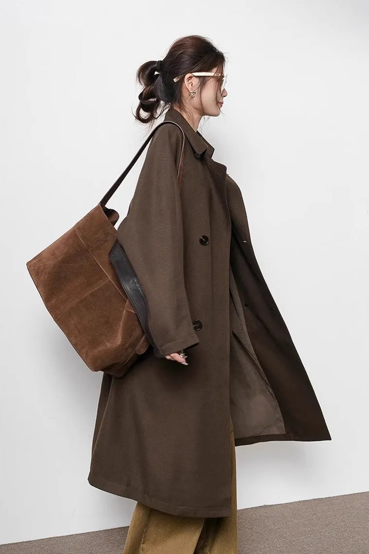 Coffee Suede Leather Tote Bag