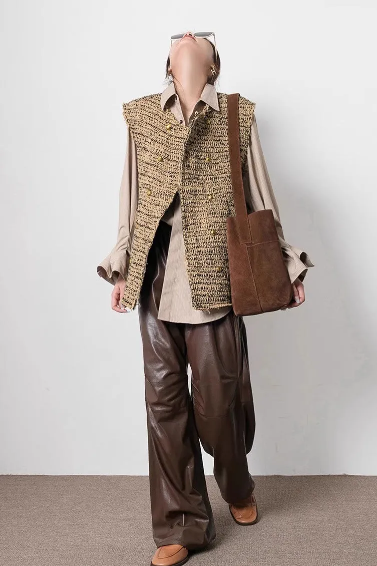 Coffee Suede Leather Tote Bag