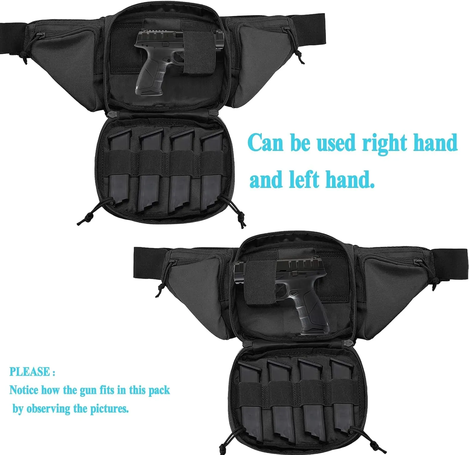 Concealed Pistol Fanny Pack Tactical Waist Bag Carry Gun Holster Fits Handgun, 1911 and More with U.S Patch (1 Pack Black)