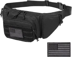 Concealed Pistol Fanny Pack Tactical Waist Bag Carry Gun Holster Fits Handgun, 1911 and More with U.S Patch (1 Pack Black)