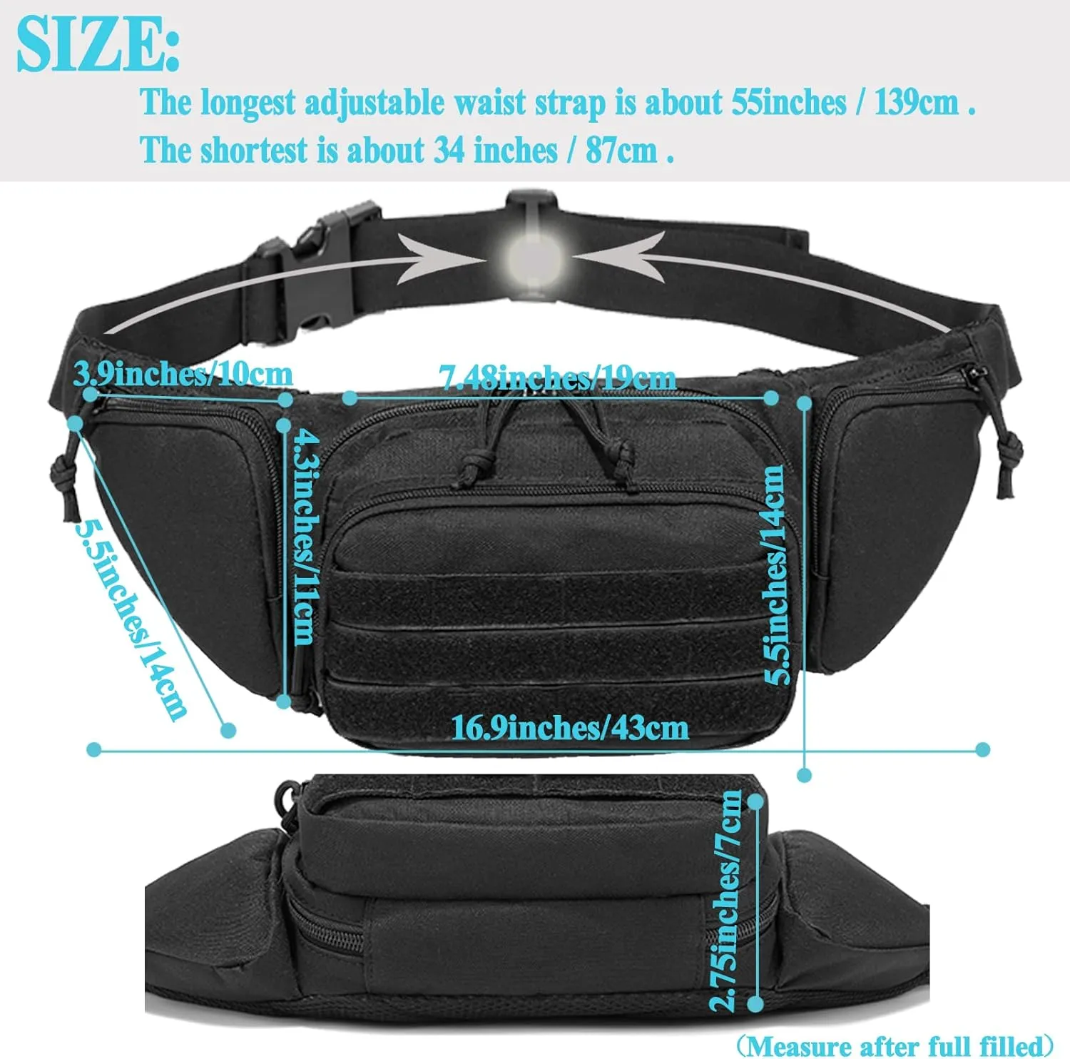 Concealed Pistol Fanny Pack Tactical Waist Bag Carry Gun Holster Fits Handgun, 1911 and More with U.S Patch (1 Pack Black)