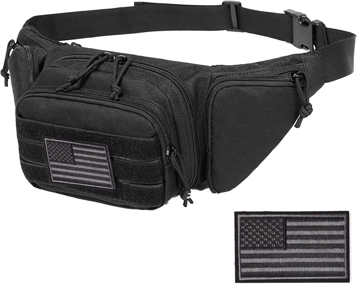 Concealed Pistol Fanny Pack Tactical Waist Bag Carry Gun Holster Fits Handgun, 1911 and More with U.S Patch (1 Pack Black)