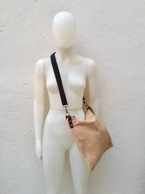 Cross body bag. BOHO suede leather bag in gray. Messenger bag in soft  genuine suede leather. Crossbody bag in gray suede.