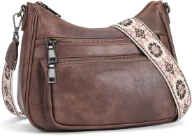 Crossbody Bags for Women Leather Purse Trendy Multi Pocket Shoulder Handbags with Adjustable Guitar Strap